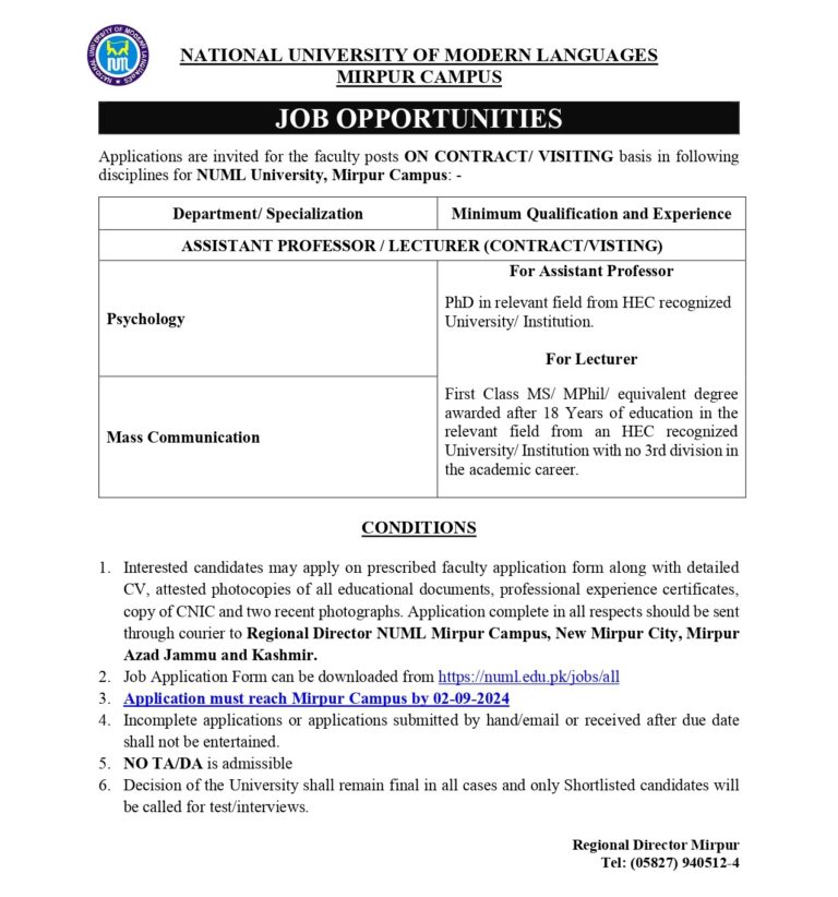 NUML Latest Jobs 2024