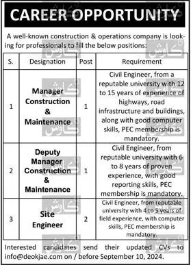 Construction Company Karachi Jobs