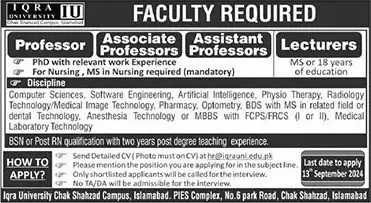 Iqra University Islamabad Jobs